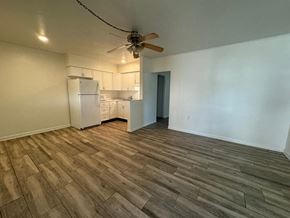 St Petersburg apartment for rent - a living room and kitchen with a ceiling fan