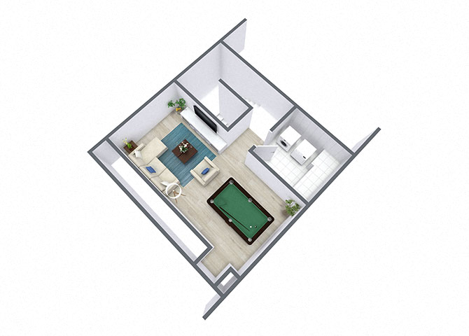 Floor plan for 2 beds, 1 bath, 1074 sqft
