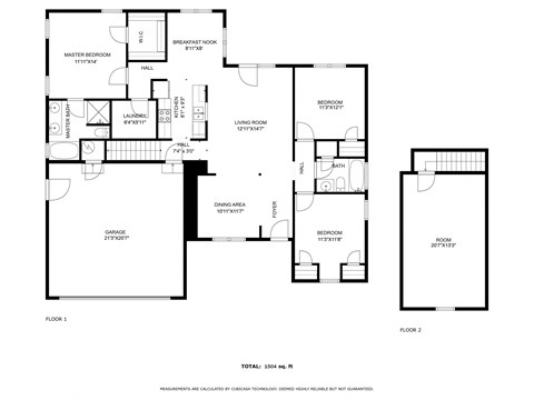 Floor plan for 3 beds, 2 baths, 1504 sqft