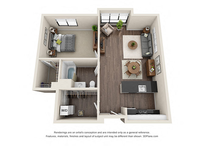 Floor plan for 1 bed, 1 bath, 900 sqft