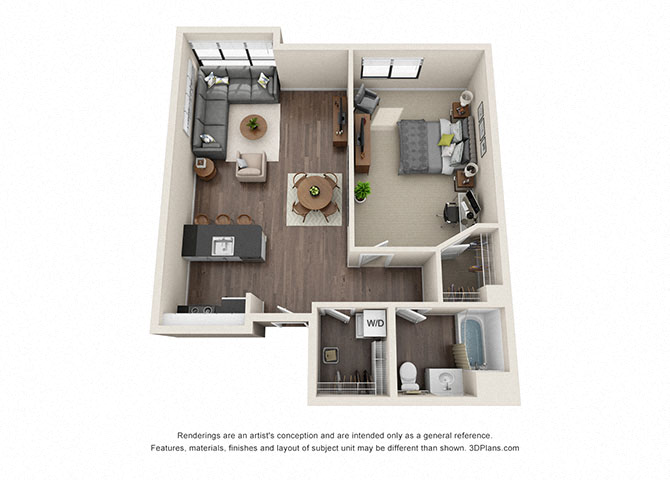 Floor plan for 1 bed, 1 bath, 912 sqft