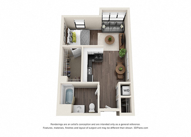 Floor plan for studio, 1 bath, 503 sqft