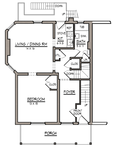 Floor plan for 1 bed, 1 bath, 905 sqft