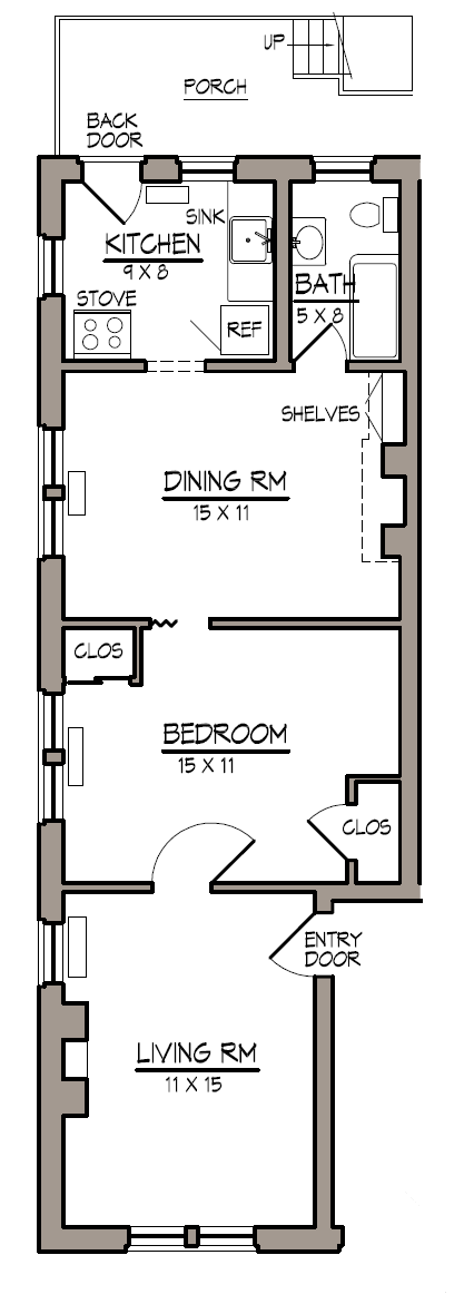 Floor plan for 1 bed, 1 bath