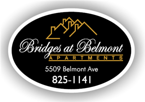 Cincinnati apartment for rent - a round black and gold logo with the words bridges at bellmont apartments