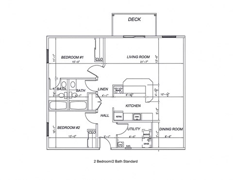 Floor plan for 2 beds, 1125 sqft