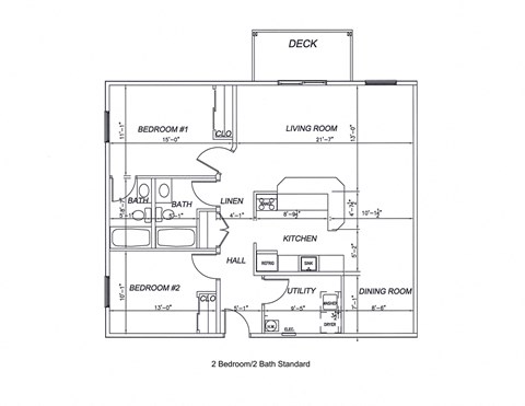 Floor plan for 2 beds, 1125 sqft