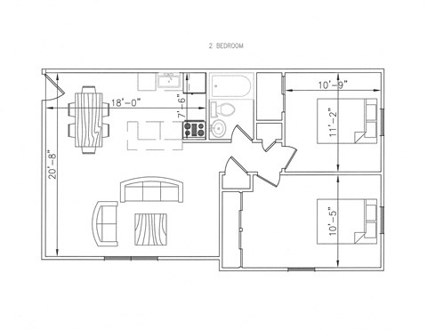 Floor plan for 2 beds, 850 sqft