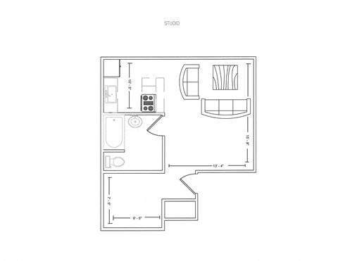 Floor plan for studio, 1 bath, 550 sqft