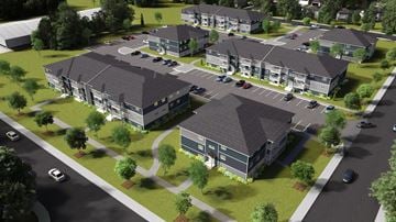 Brandon apartment for rent - an aerial view of a neighborhood with houses and cars on the street