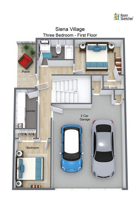 Floor plan for 3 beds, 2.5 baths, 1545 sqft