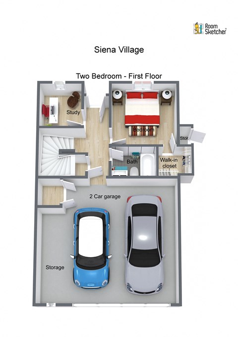 Floor plan for 2 beds, 2 baths, 1277 sqft