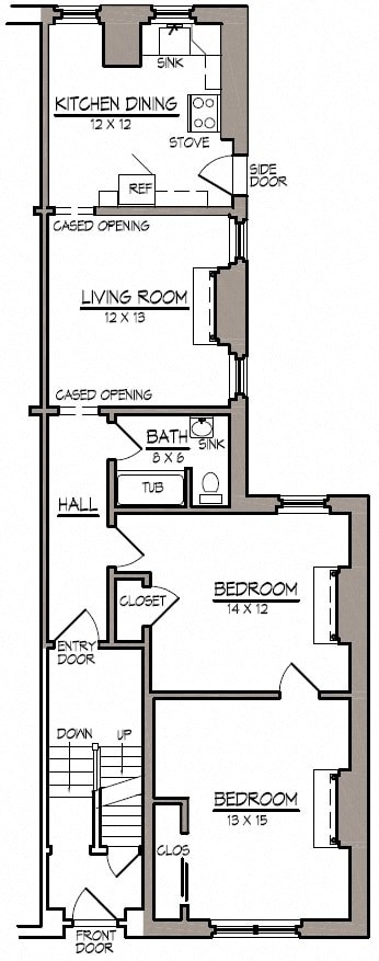 Floor plan for 1 bed, 1 bath
