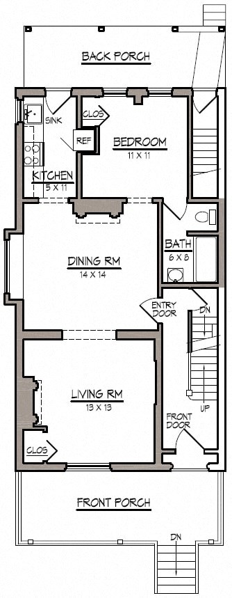 Floor plan for 1 bed, 1 bath, 721 sqft