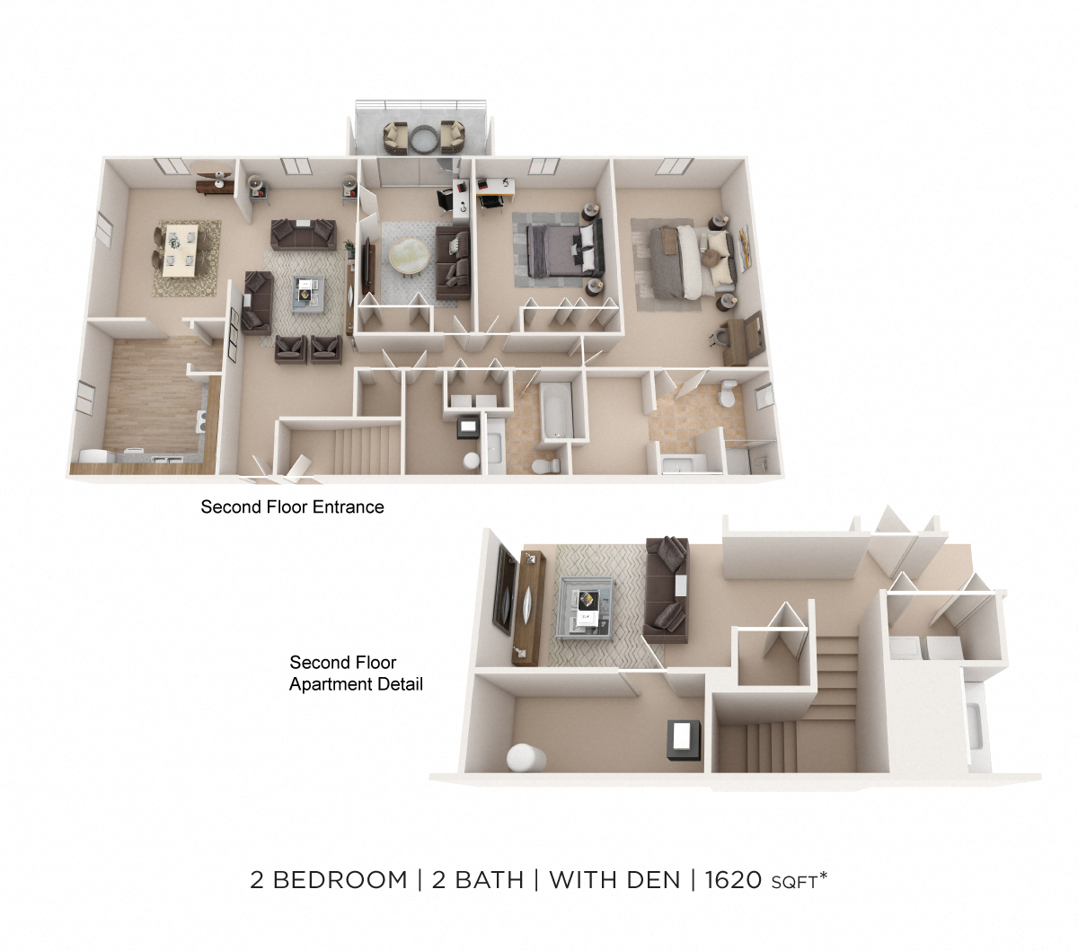 Floor plan for 2 beds, 2 baths, 1620 sqft