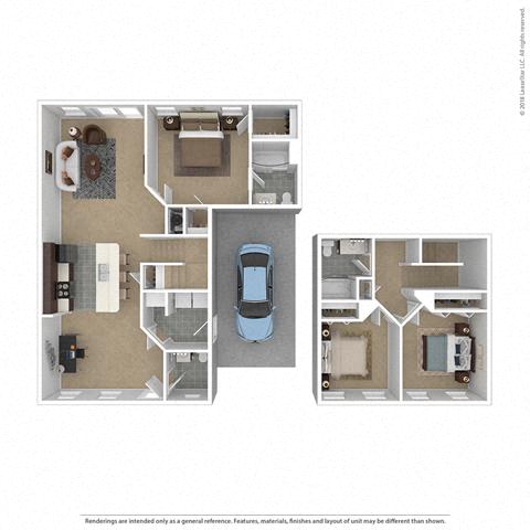 Floor plan for 3 beds, 2.5 baths, 1288 sqft