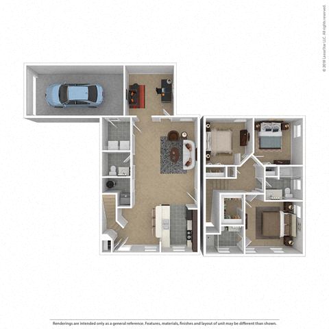 Floor plan for 3 beds, 2.5 baths, 1296 sqft