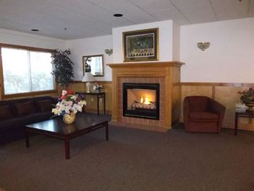 Portland apartment for rent - a living room with a fireplace and a couch