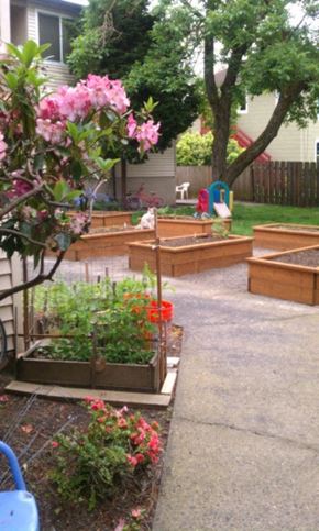 Portland apartment for rent - A backyard with a playset and a few plants.
