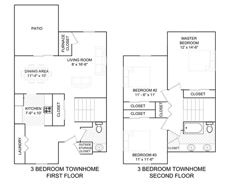 Floor plan for 3 beds, 1.5 baths, 1325 sqft