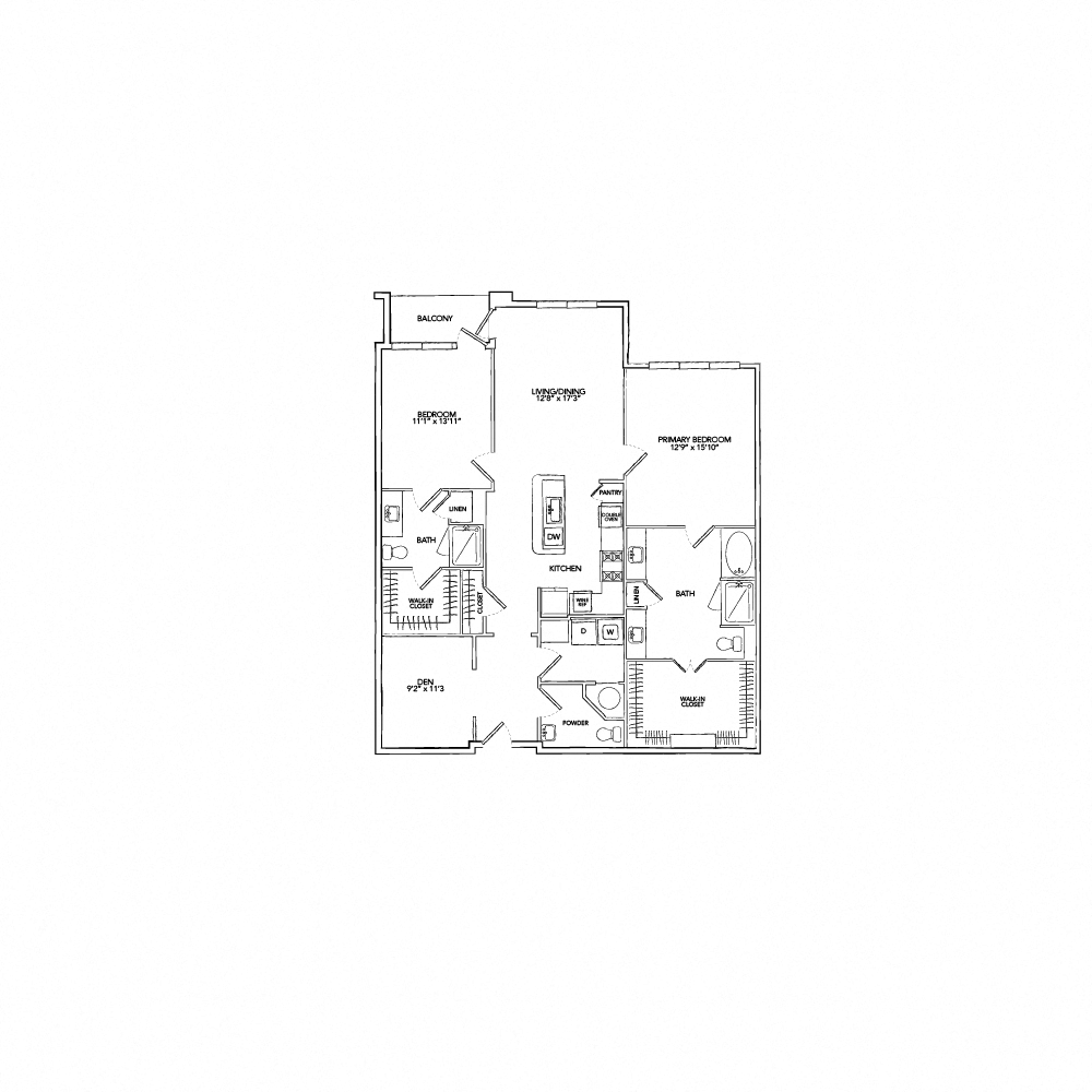 Floor plan for 2 beds, 2.5 baths, 1622 sqft