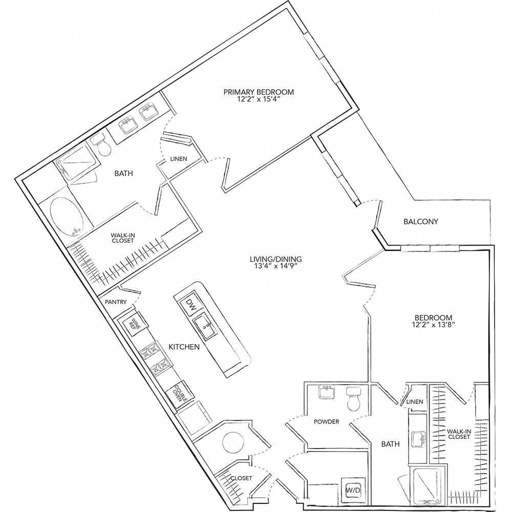 Floor plan for 2 beds, 2.5 baths, 1554 sqft