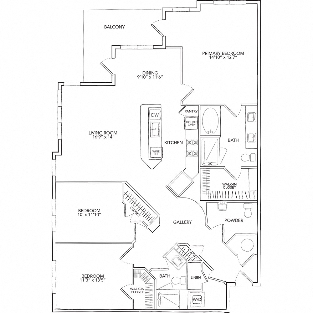 Floor plan for 3 beds, 2.5 baths, 1697 sqft