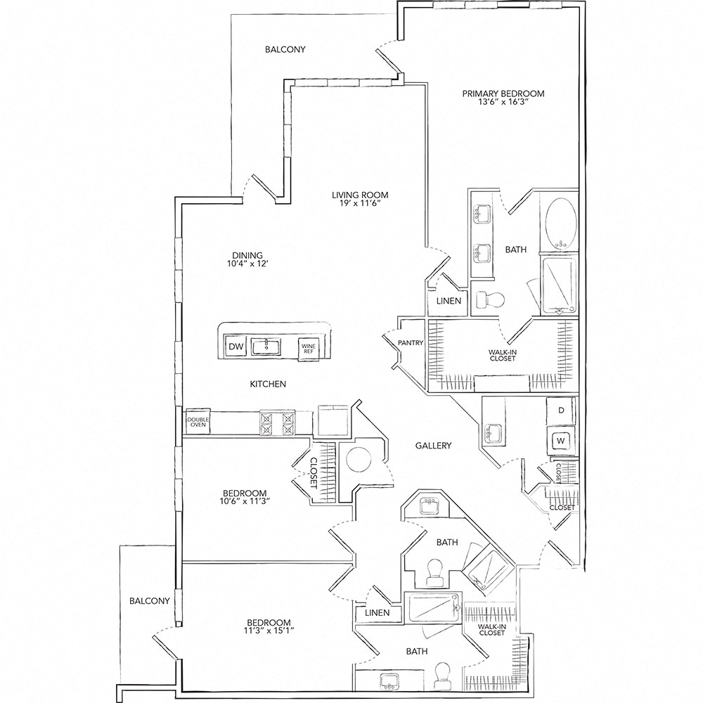 Floor plan for 3 beds, 3 baths, 1962 sqft