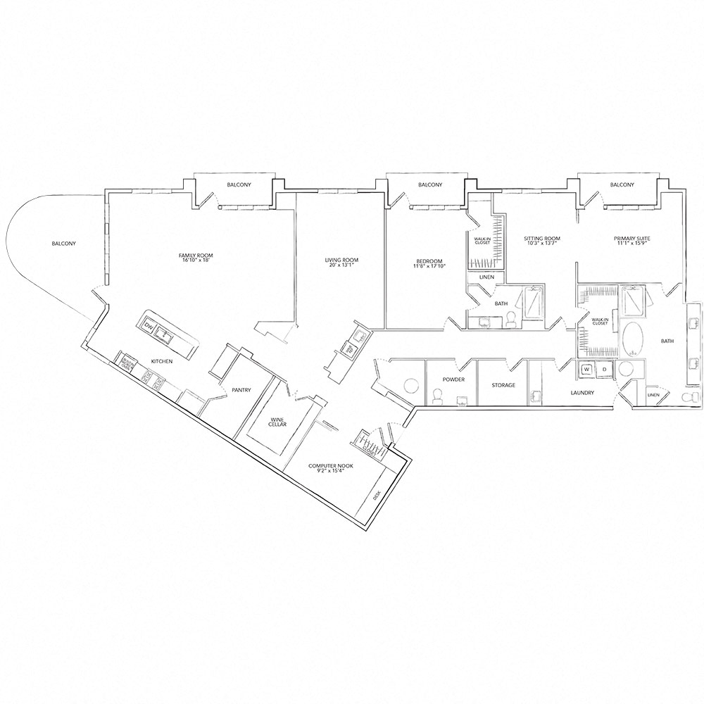 Floor plan for 2 beds, 2.5 baths, 3235 sqft