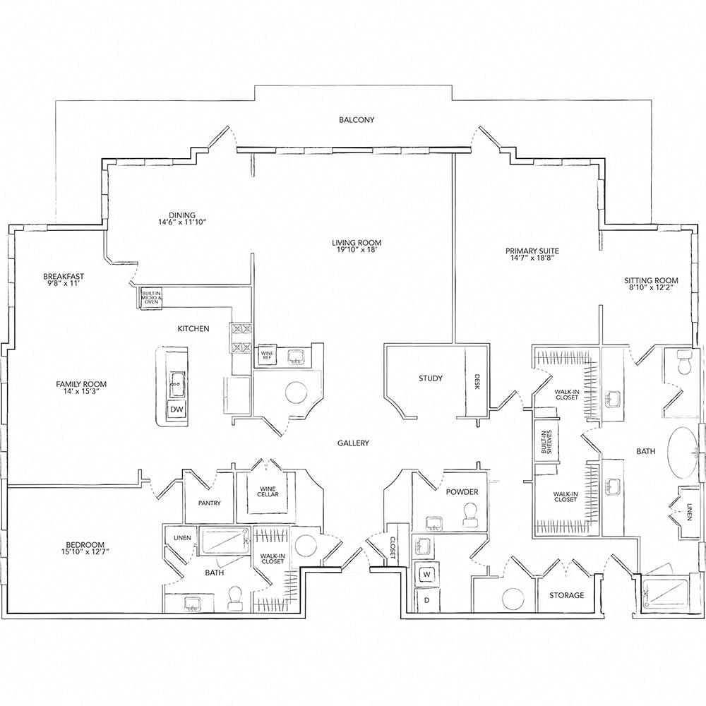 Floor plan for 2 beds, 2.5 baths, 3226 sqft