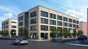 Philadelphia apartment for rent - a rendering of a large office building on a city street