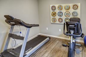 Shelbyville apartment for rent - a gym with exercise equipment and a painting on the wall