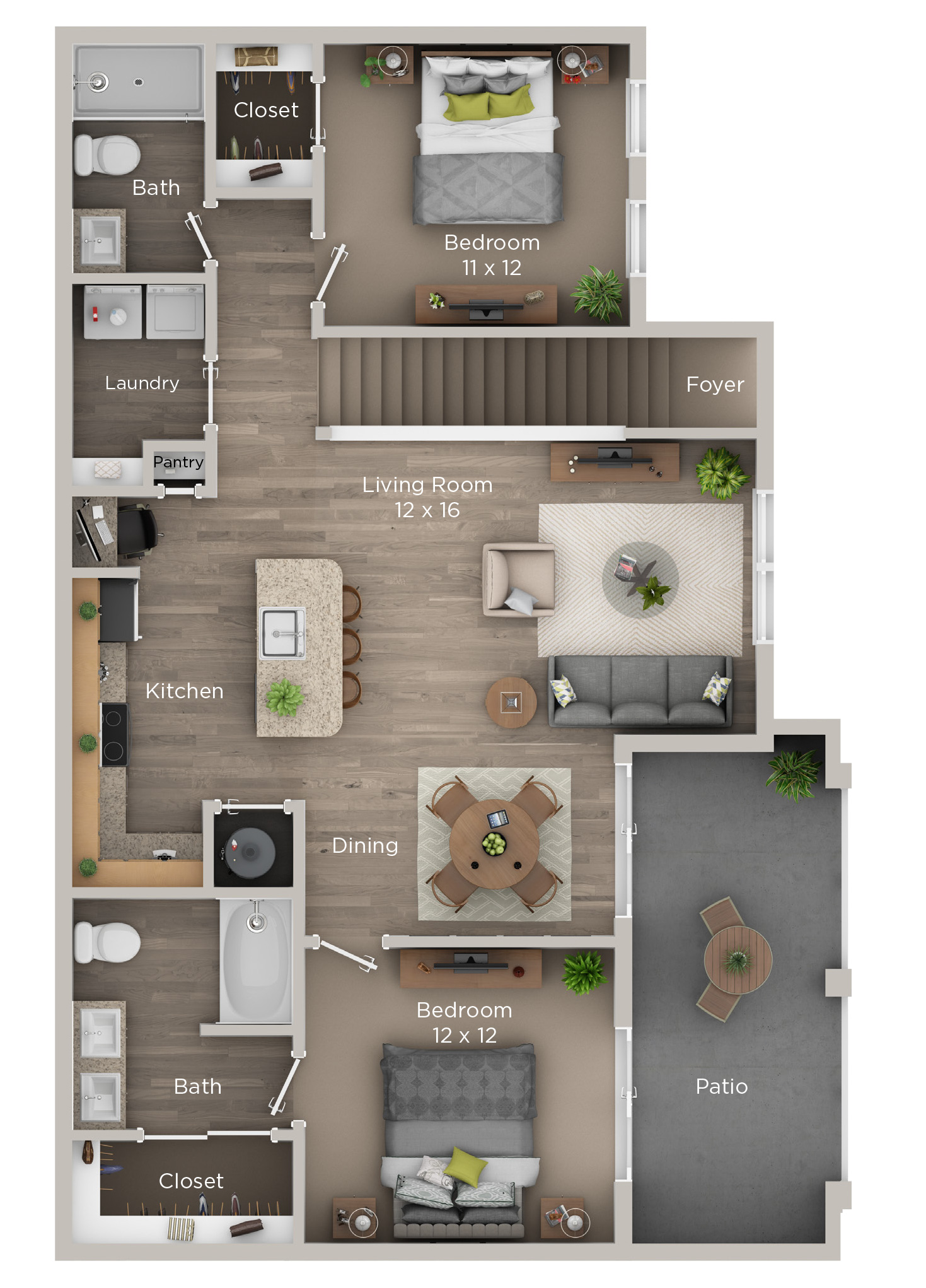 Floor plan for 2 beds, 2 baths, 1191 sqft