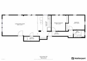 Minneapolis apartment for rent - A floor plan of a house with a living room, two bedrooms, a laundry room, and a foyer.