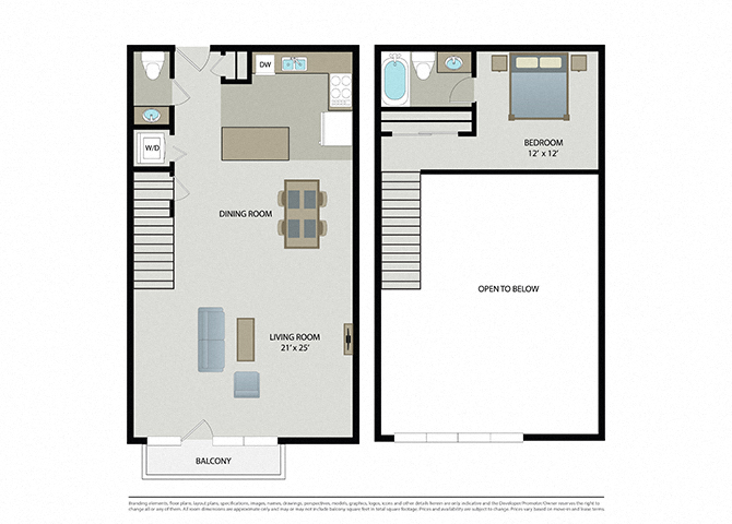 Floor plan for 1 bed, 1 bath, 994 sqft