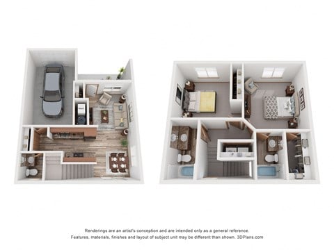 Floor plan for 2 beds, 2.5 baths, 1260 sqft