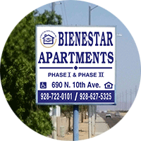 San Luis apartment for rent - a sign that reads bienestar apartments phase 1 and phase ii