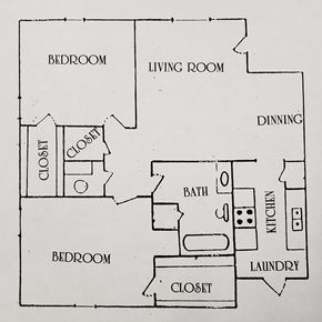 Bay City apartment for rent - A floor plan of a house with labeled rooms such as bedroom, living room, and kitchen.