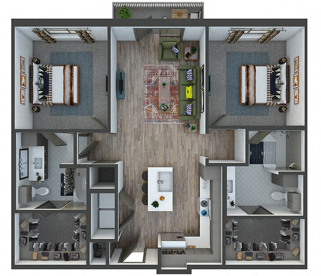 Floor plan for 2 beds, 2 baths, 1082 sqft