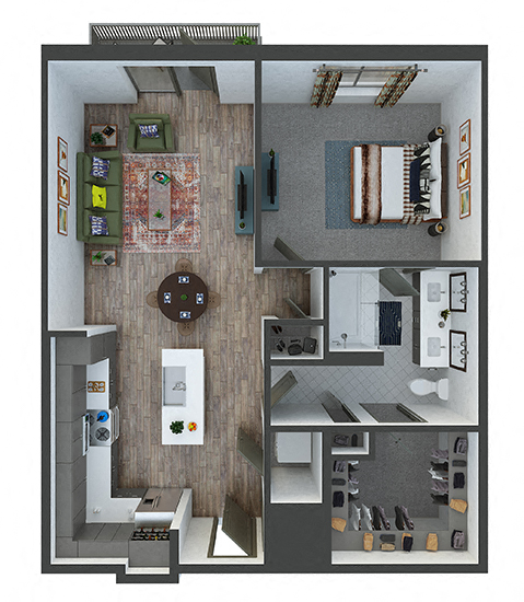 Floor plan for 1 bed, 1 bath, 824 sqft