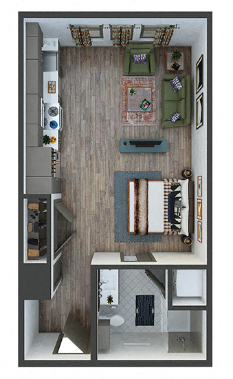 Floor plan for studio, 1 bath, 495 sqft