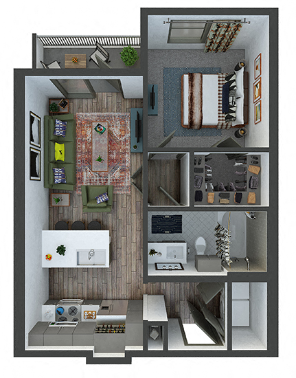 Floor plan for 1 bed, 1 bath, 554 sqft