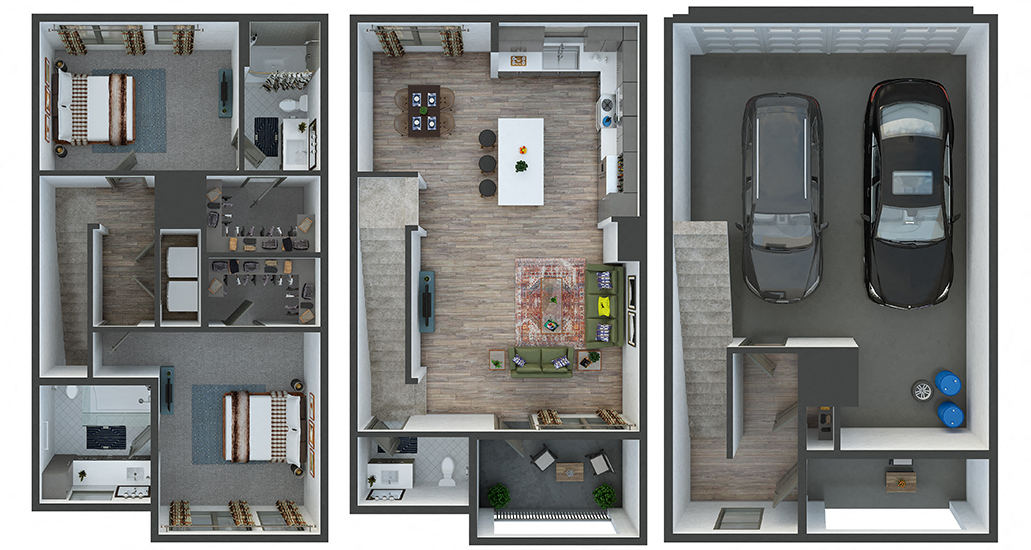 Floor plan for 2 beds, 2.5 baths, 1443 sqft