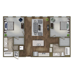 Floor plan for 2 beds, 2 baths, 980 sqft