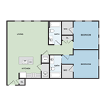 Floor plan for 2 beds, 2 baths, 1139 sqft