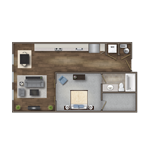 Floor plan for 1 bed, 1 bath, 708 sqft