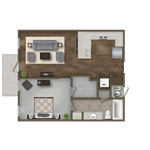 Floor plan for 1 bed, 1 bath, 685 sqft