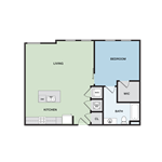 Floor plan for 1 bed, 1 bath, 787 sqft