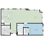 Floor plan for 1 bed, 1 bath, 910 sqft