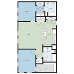 Floor plan for 2 beds, 2 baths, 1081 sqft